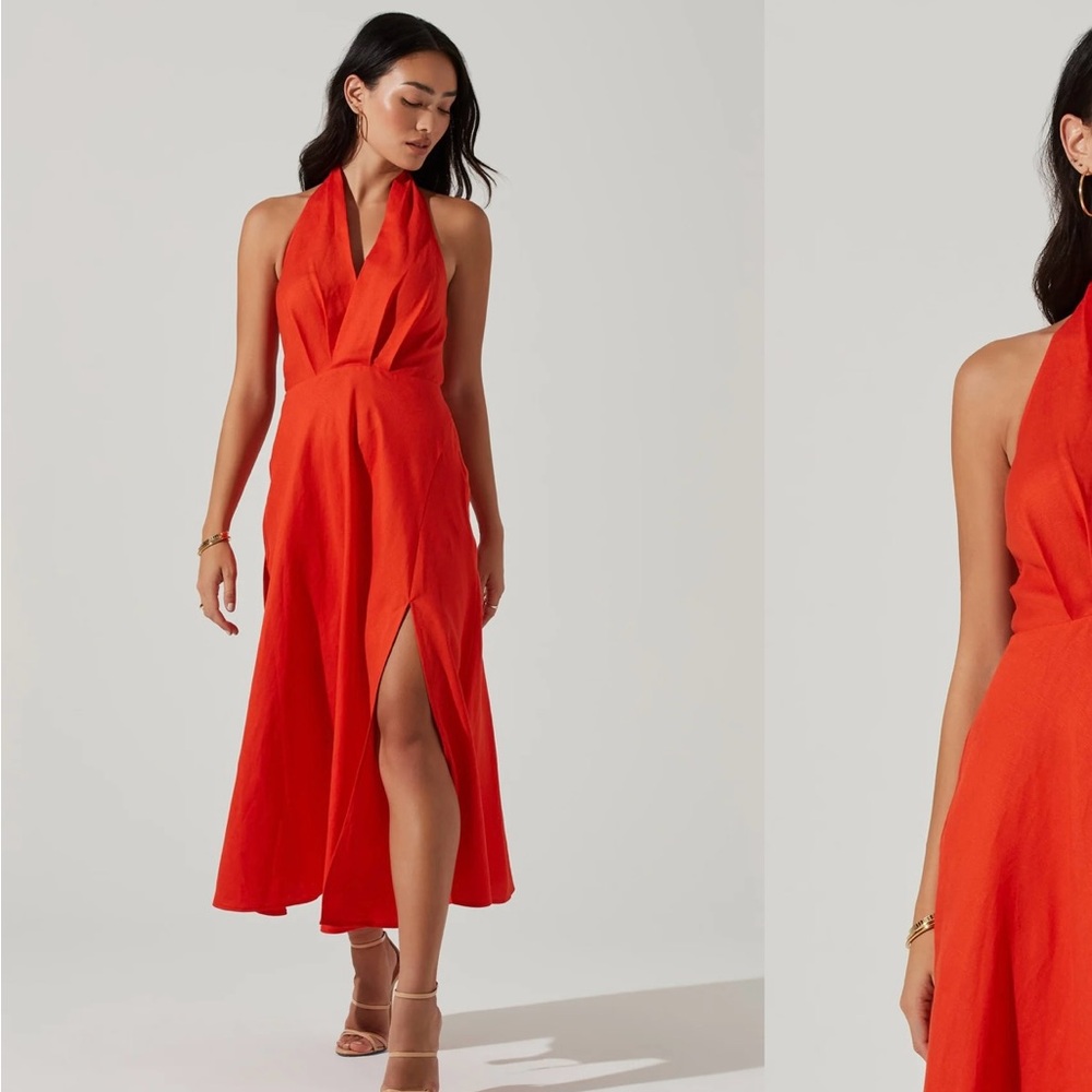 ASTR Label: Keava halter dress. Color: Chili